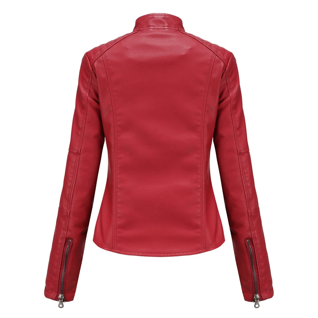 European Size Women\'s Leather Jacket Slim Fit Jacket Thin Spring and Autumn Jacket Women\'s Motorcycle Suit Large Standing Collar