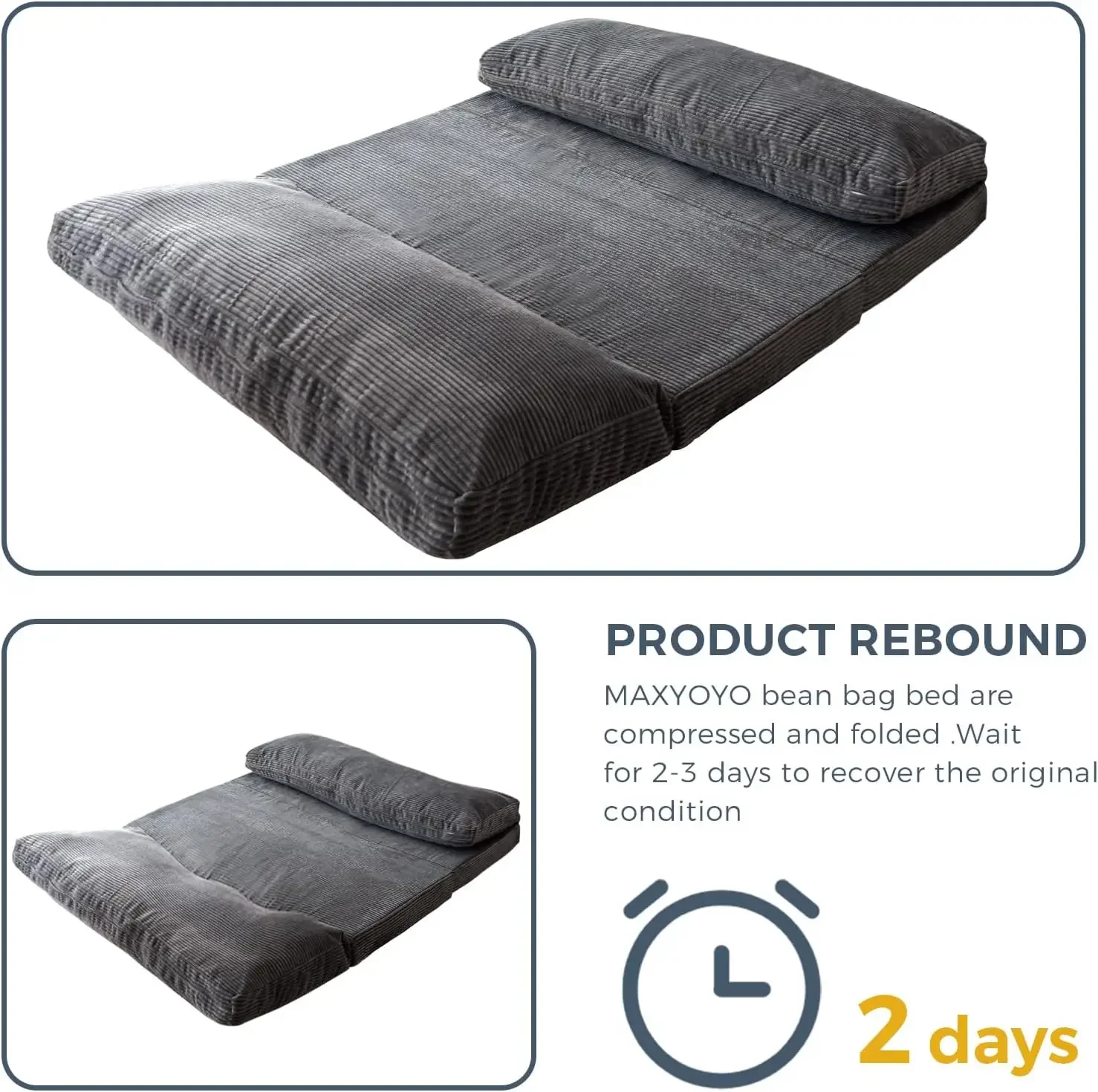 Bean Bag Bed Folding Sofa Bed Floor Mattress for Adults, Extra Thick and Long Floor Sofa with Corded Washable Cover, Dark Grey 6