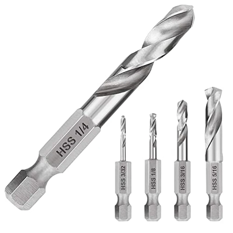 

5Piece Stubby Drill Bit Set Right Angle Drill Bit Set For Metal M2 Short Length Drill Bit Steel For Quick Change Chuck