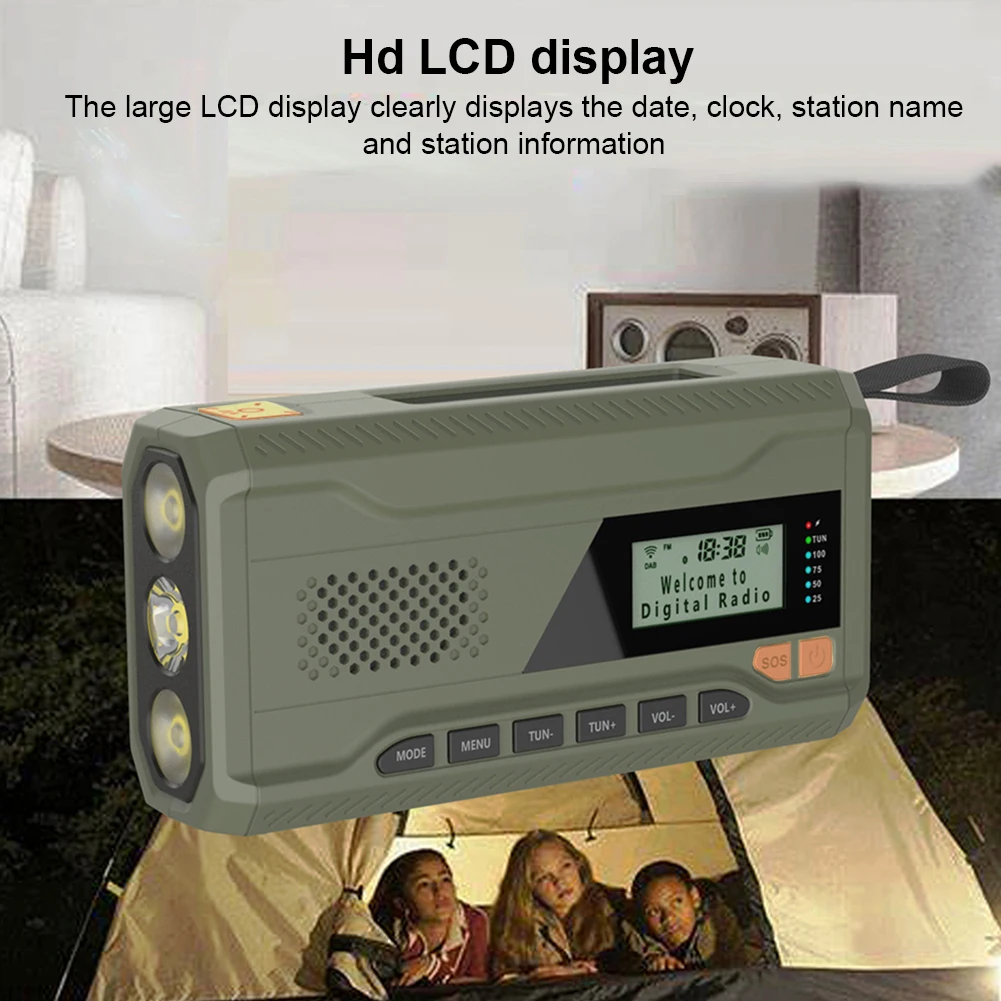 12000/5000/4500mAh DAB FM Bluetooth Radio Outdoor Emergency Radio Portable Solar Hand Crank Radio LED Flashlight Outdoor Camping