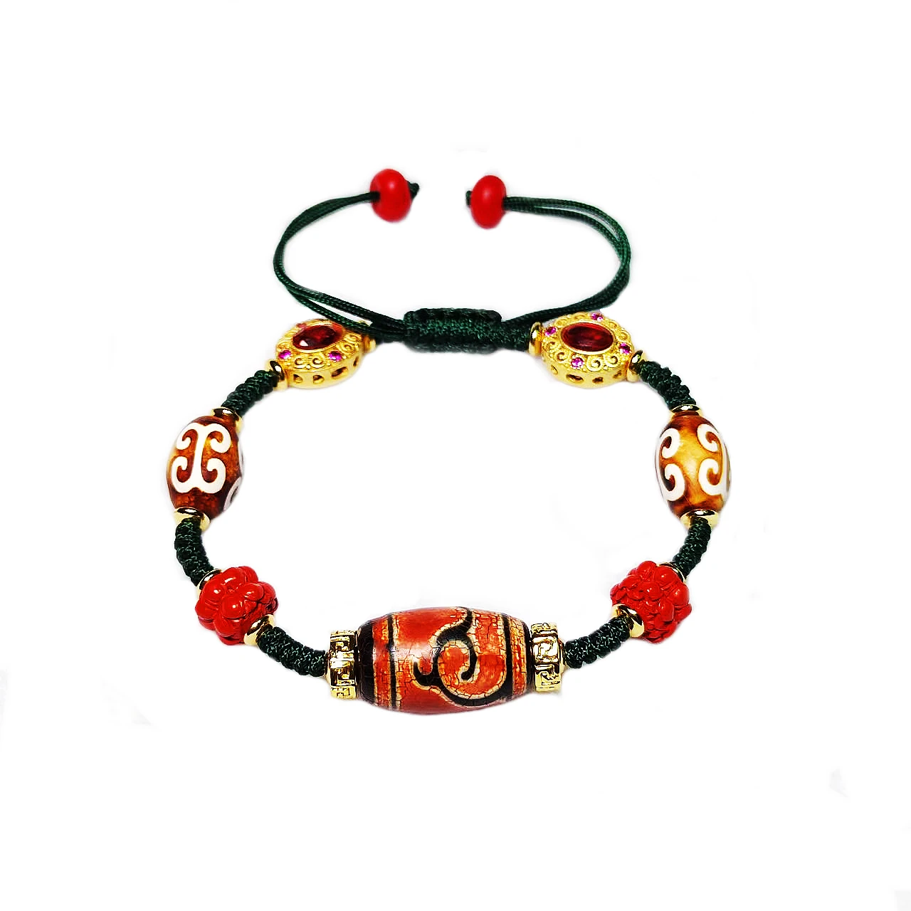 Tibetan Tara Totem Ji Fringe Pattern Agate Dzi Bead Cinnabar Copper