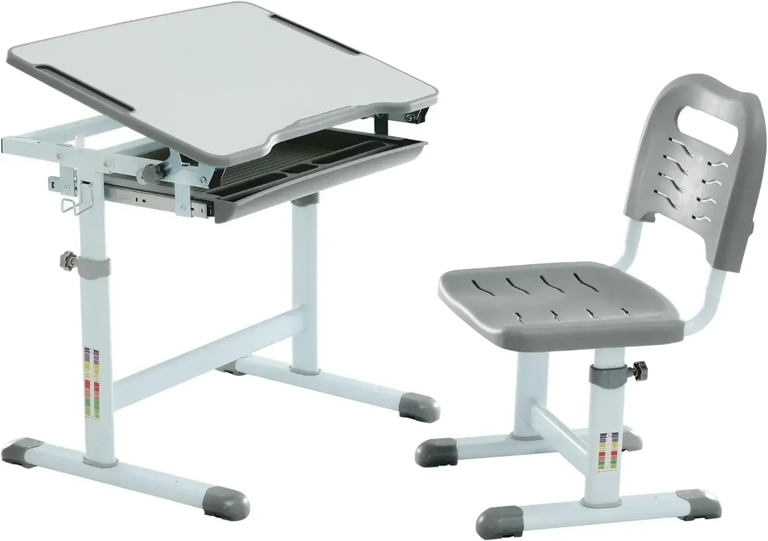

Kids Multifunctional Desk and Chair Set, Height Adjustable Children School Study Desk with Tilt Desktop,Metal Hook and Storage