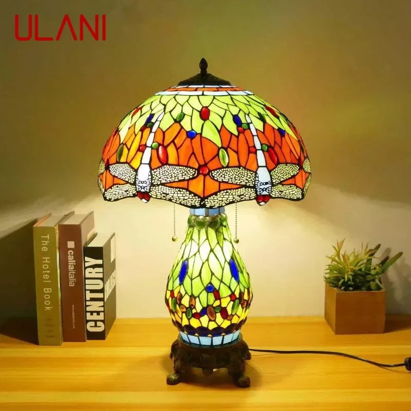 

ULANI Tiffany Table Lamp American Retro Living Room Bedroom Lamp Luxurious Villa Hotel Stained Glass Desk Lamp