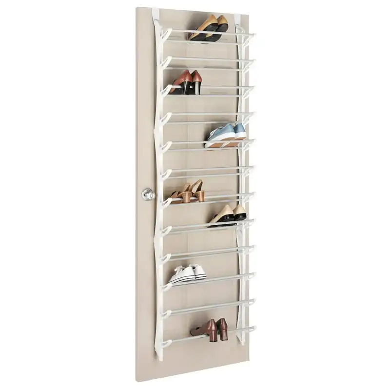 

Pair White 12-Tier Over-the-Door Shoe Rack Steel and ABS Plastic, Adult Use