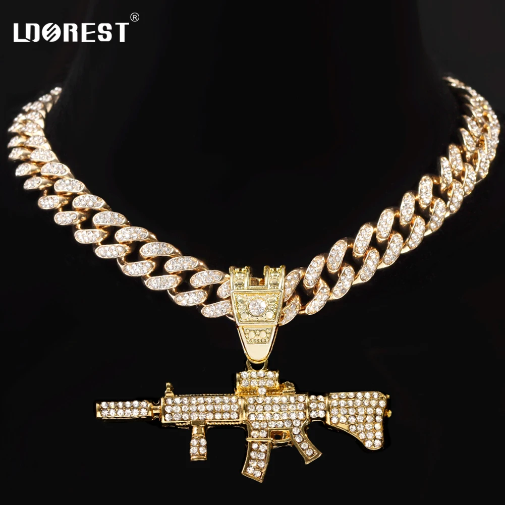 Men's Silver Tone Rope Chain 24\" 3mm W/ Stainless Steel AK-47 Gun Rifle Pendant