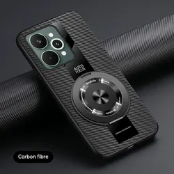 Elegant Business Style Stand Case - Luxury Leather Skin - Friendly Anti - Fall Cover for Realme 15 (Carbon Fiber Black)