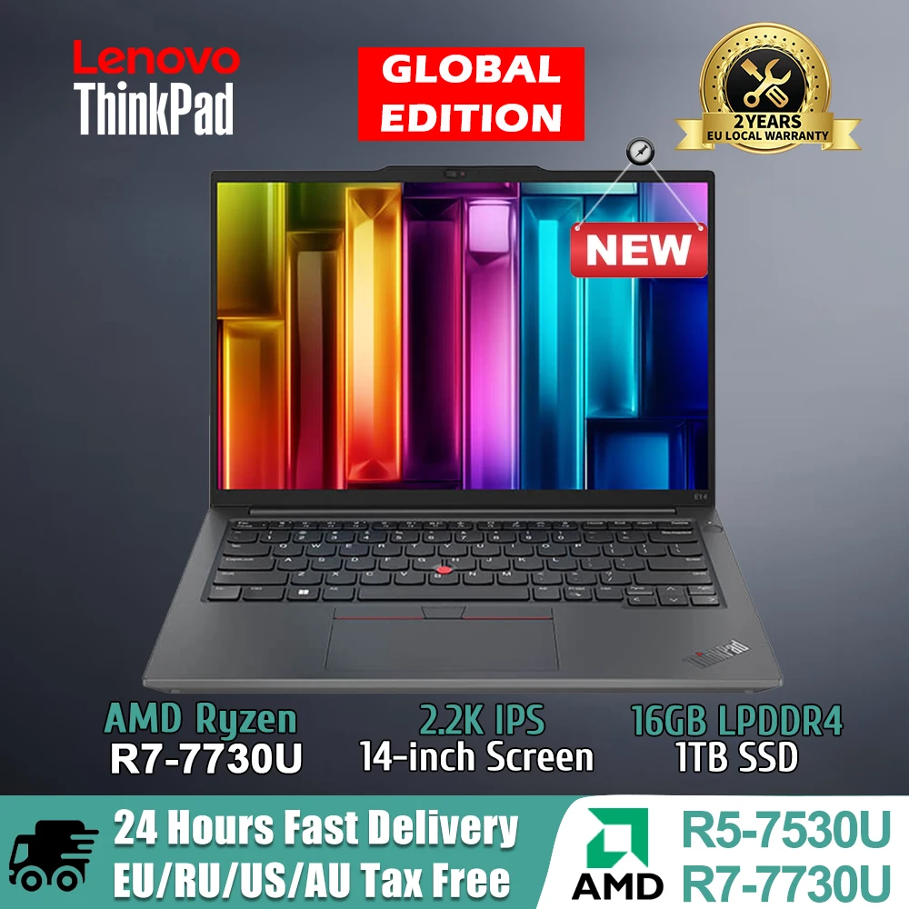 레노버 씽크패드 E14 2023 노트북 R5-7530U/R7-7730U CPU, 16GB 512GB SSD, 듀얼 채널 14 인치 2.2k IPS 스크린, 컴퓨터 노트북 PC