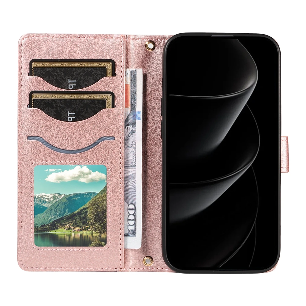 Elegant Leather Lanyard Wallet Magnetic Phone Flip Case & Purse Cover