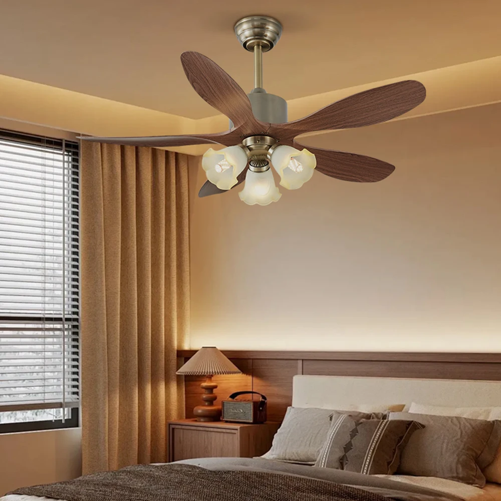 42 Inch Glass Chandelier Fan with 5 Leaves and Remote Control, Fan for Living Room, Dining Room, Bedroom, and Family Rooms