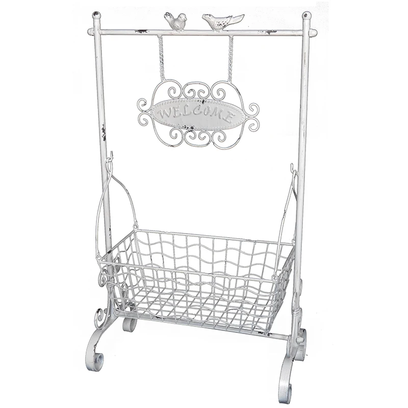 European Style White Flower Rack Wrought Iron Do Old Flower Basket for Garden Balcony Floor Welcome Sign Shop Window Plant Stand