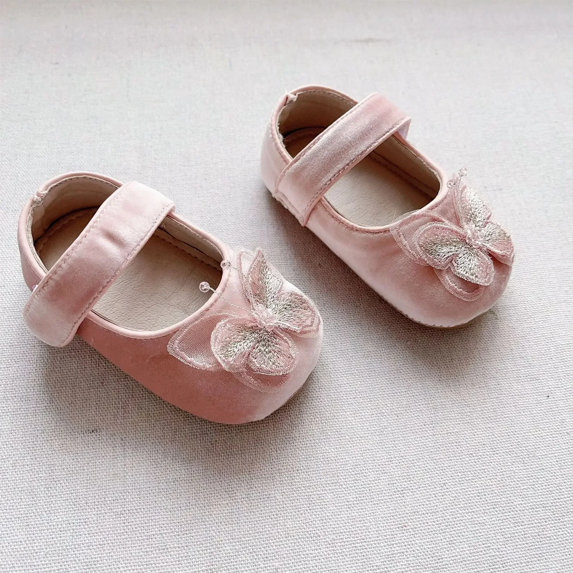 4144 Girl's Shoes 2024 Autumn New  Korean Butterfly Princess Baby Shoes Soft Bottom Anti-slip Hook and Loop Toddler Shoes 3