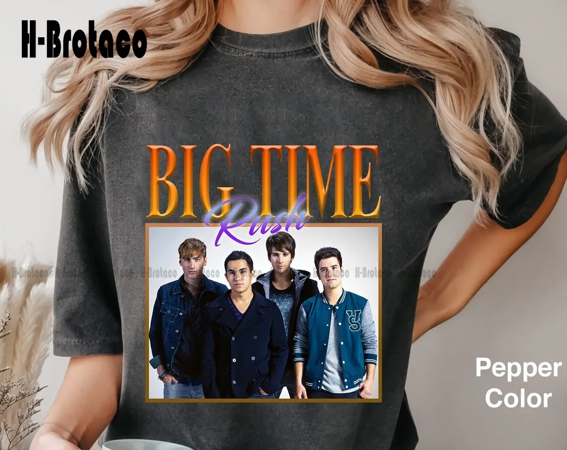 Maglietta Retrò Big Time, Maglietta Rush Tour, Girocollo Big Time Rush, Corsa Divertente, Camicia Vintage Big Time Rush