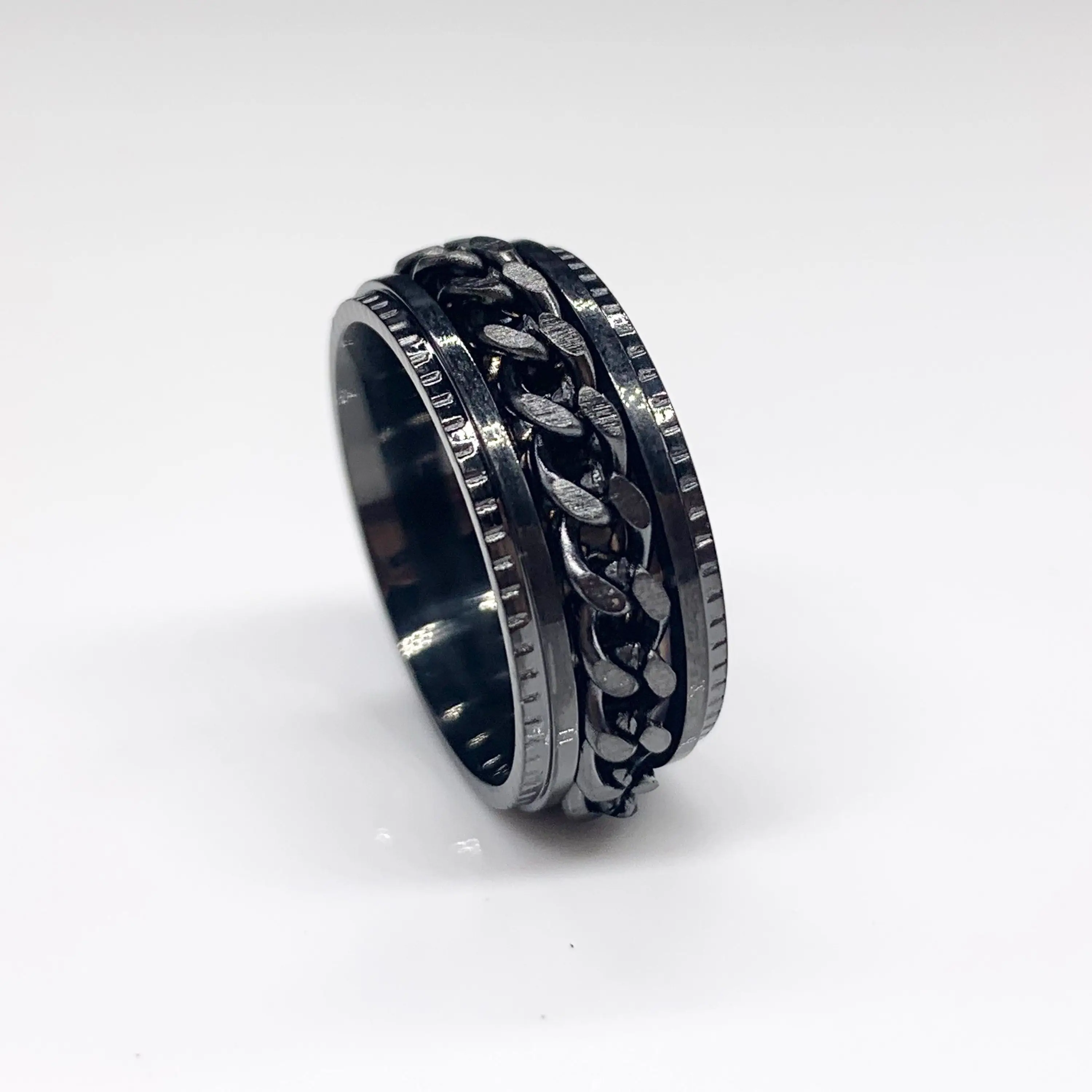Anxiety Fidget Rings For Men Spining Titanium Stainless Steel Colorfully Spinner Rotatable Chain Jewelry Rotating Rings Men Gift 4