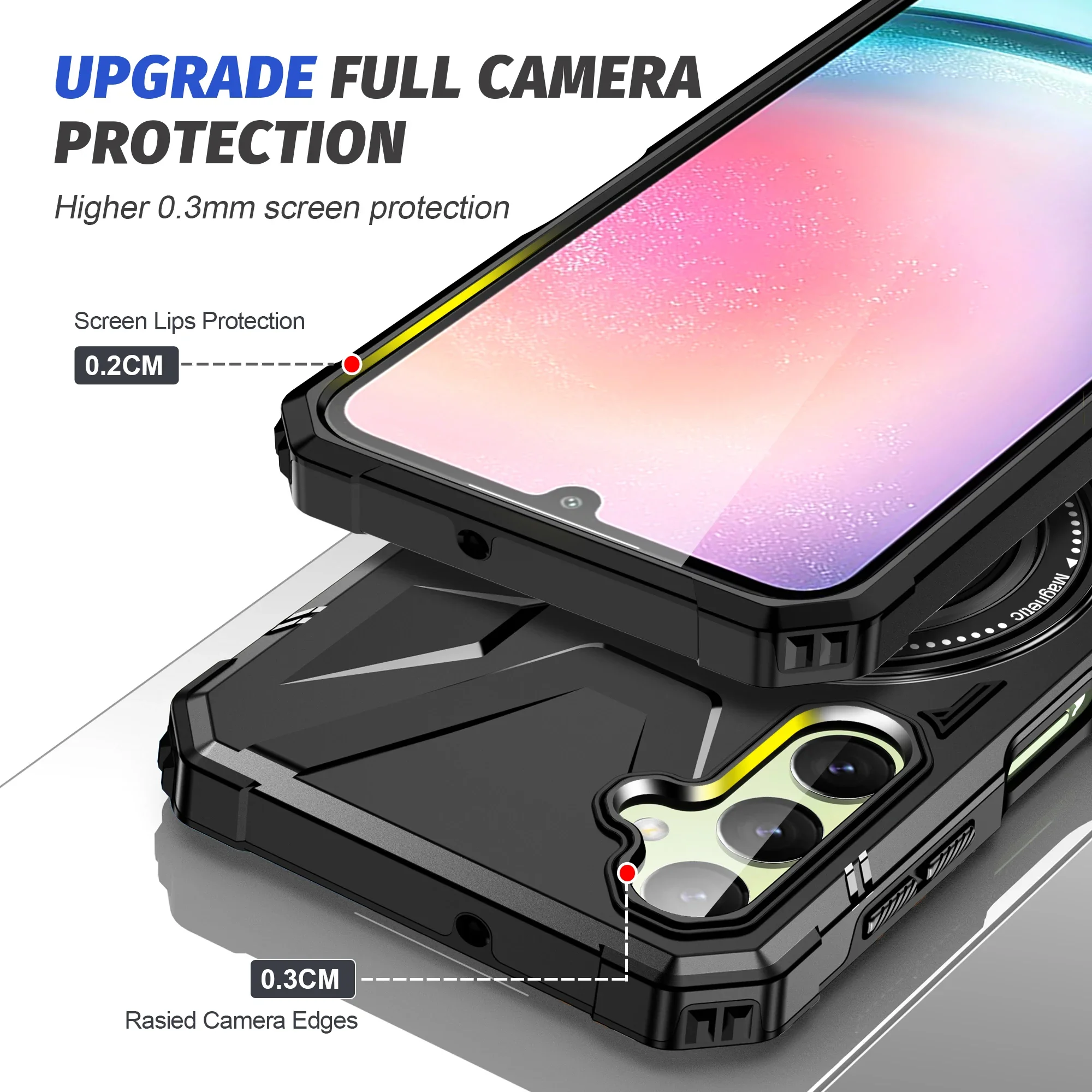 Stand Holder Ring Phone Case for Samsung Galaxy A55 A15 A35 5G A14 A54 5G A34 A05S S24 Ultra S23 FE Drop Protection Cover Coque 5
