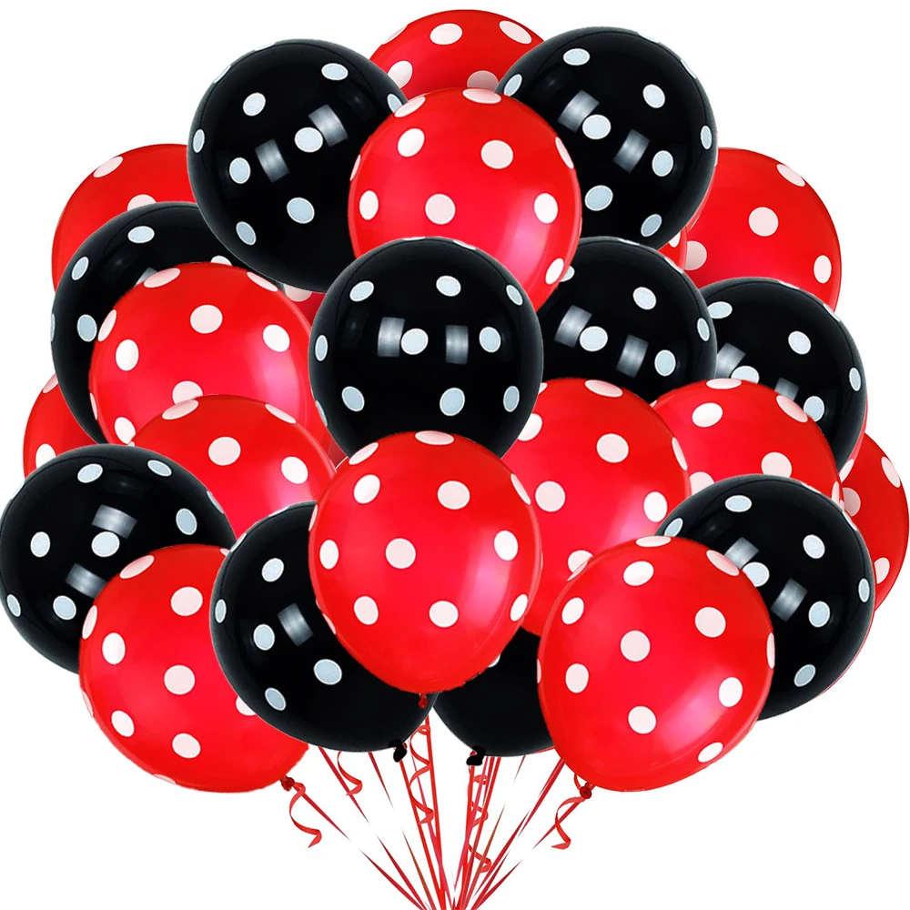 10/20Pcs 12Inch Red Black Polka White Dot Latex Balloons for Ladybug Birthday Mouse Party Decorations Kids Baby Shower Supplies