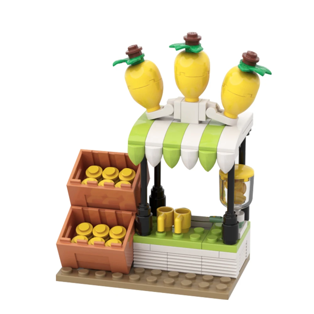 Gobricks MOC 레몬 스탠드 시장 빌딩 블록 컬렉션 조립 교육 야시장 상점 스톨 모델 브릭, 어린이 장난감 선물