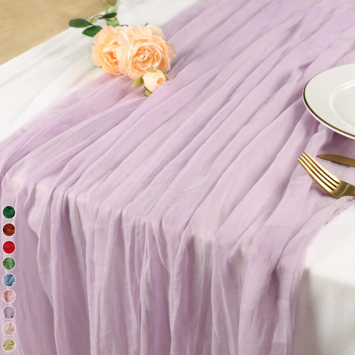 Yarı Şeffaf Adaçayı Yeşil Gazlı Bez Tülbent Masa Koşucu Rustik Vintage Country Tarzı Düğün Noel Partisi için yemek masası süsü