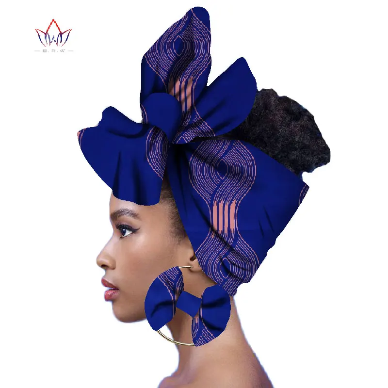 african outfits for women 2021 Fashion African Head Scarf And Warrings 2 Pieces Women African Clothing Bazin Rich Headwear Wax Ankara Hairband SP018 african style clothing Africa Clothing