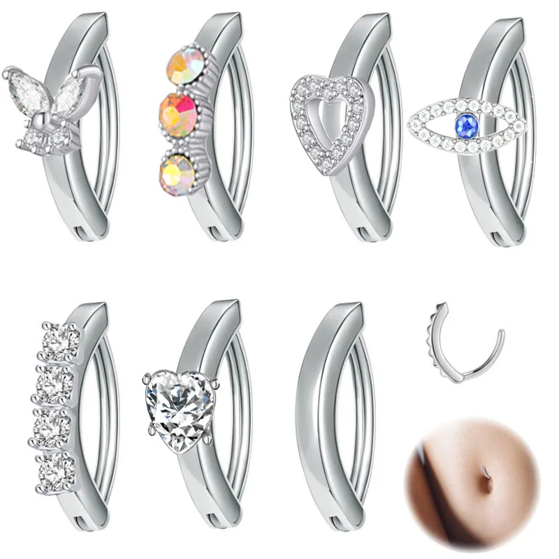 OUFER Piercing Ombligo De Acero Inoxidable 316L – Barra Con Colgante De Medio Loto Y Circonitas Marquesa – Tamaño 14g (1.6 Mm) Y 10 Mm De Longitud – Dorado O Acero