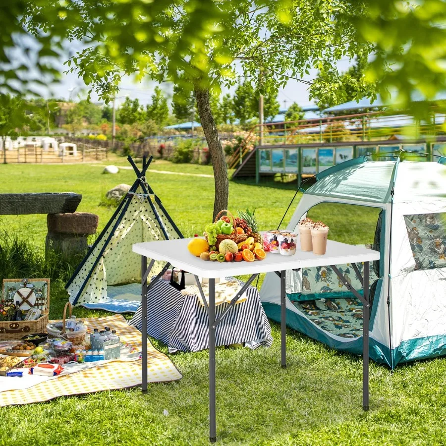 Outdoor 34 Folding Card Table Plastic Table Portable Square Height Dining Table Perfect for PicnicsParties Party and Camping Wh