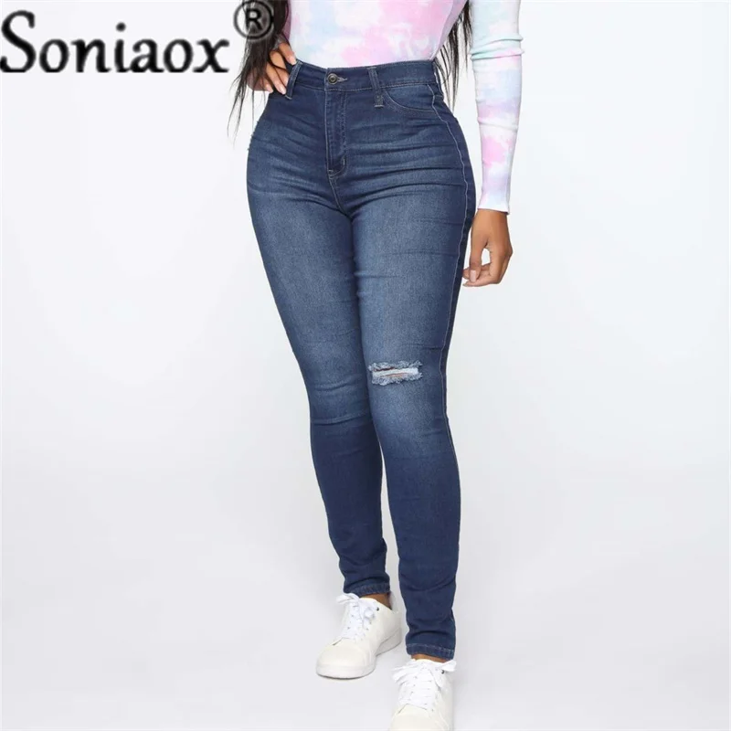 Stretch Broken Holes Casual Jeans Women 2023 Fashion Streetwear Pencil Pants Female Daily Commuter Basic Denim Trousers Washable