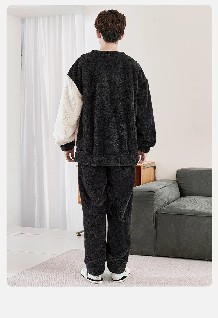 Conjunto de pijama de franela gruesa y cálida de manga larga para - Main Image