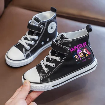 Kpop Demon Hunter Girls Children Canvas Shoes Kids Sneakers Cartoon Print Breathable Casual Shoes Size 25-36