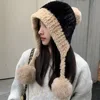 Fluffy Plush Women Beanie Cap Winter Warm Big Pompom Knitted Ear Protection Hat Windproof Snow Ski Female Earmuffs Caps 4
