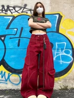 Street Vintage Jeans New Y2K Harajuku Wash Red Streetwear Baggy Jeans Denim Pants Mens Womens High Waist Wide Trousers 2025 - Image 3