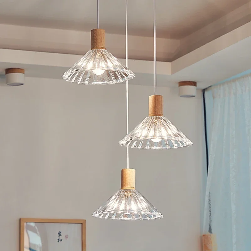 

Nordic Solid Wood Glass Ceiling Chandelier For Living Room Restaurant Bedroom Bedside Ceiling Pendant Lights Home Decor Fixture