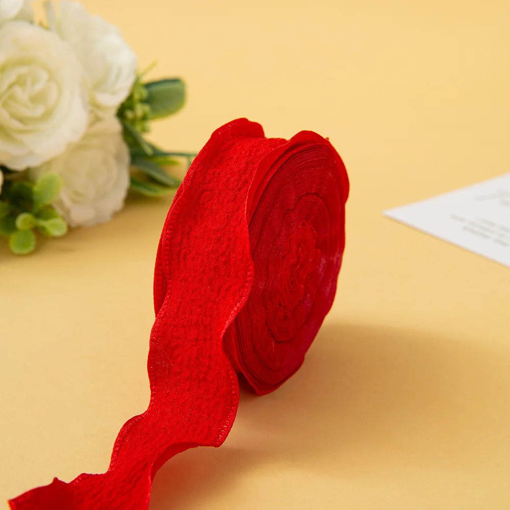 Elegant Wrinkled Lace Edge Silk Ribbon - 10 Yards for DIY Crafts and Decorative Projects