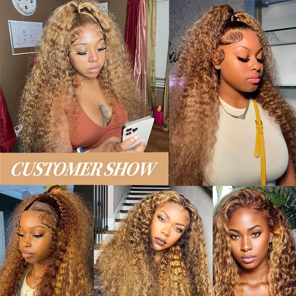 200 High Density Deep Wave Highlight 13x4 13x6 HD Lace Frontal Water Wave Wig Brazilian Colored Hair P4/27 Curly Human Hair Wigs 5