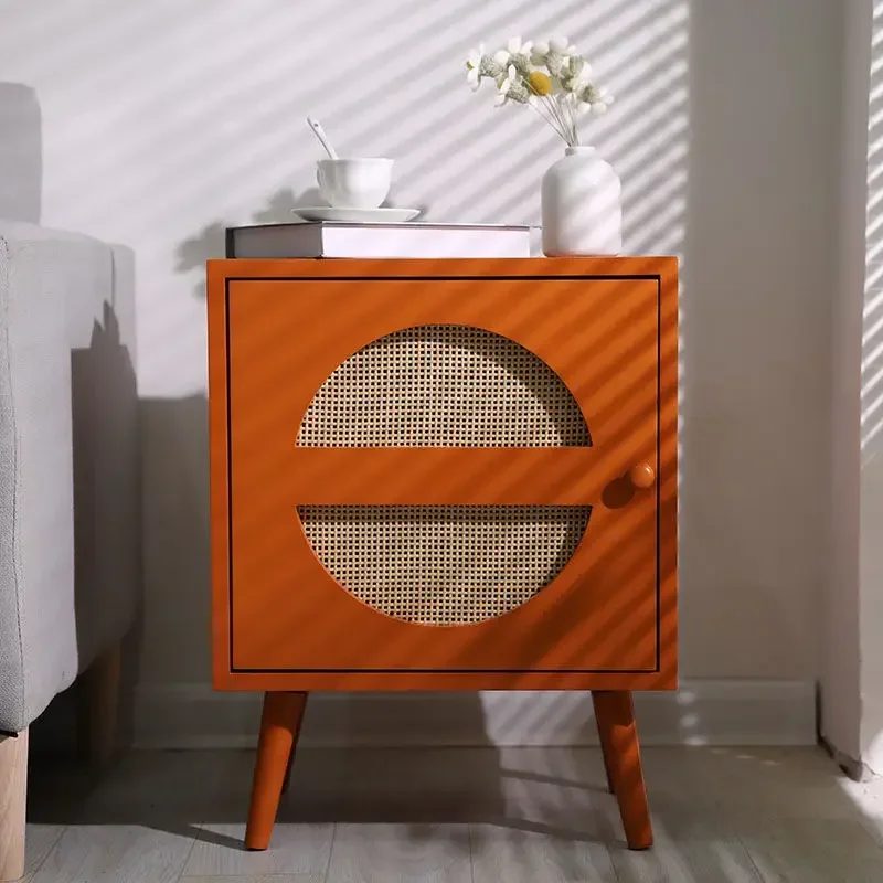 Room Bedroom Bedside Table Rattan Bedside Cabinet Storage Wood Cabinet for Homestay Hotel Home