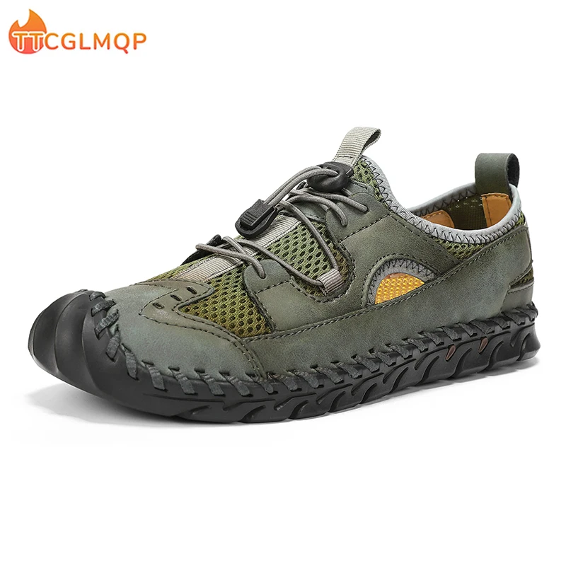New Summer Breathable Men Sandals Fashion Roman Sandals Handmade Mesh Men Casual Shoes Platform Outdoor Men's Beach Sandals