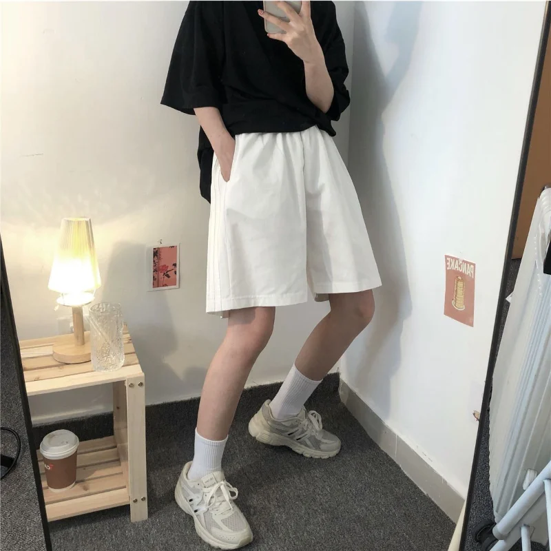 Summer New Shorts Solid Color Elastic Waist Loose Youth All-match White Thin Straight Pants Street Casual Fashion Women Clothing