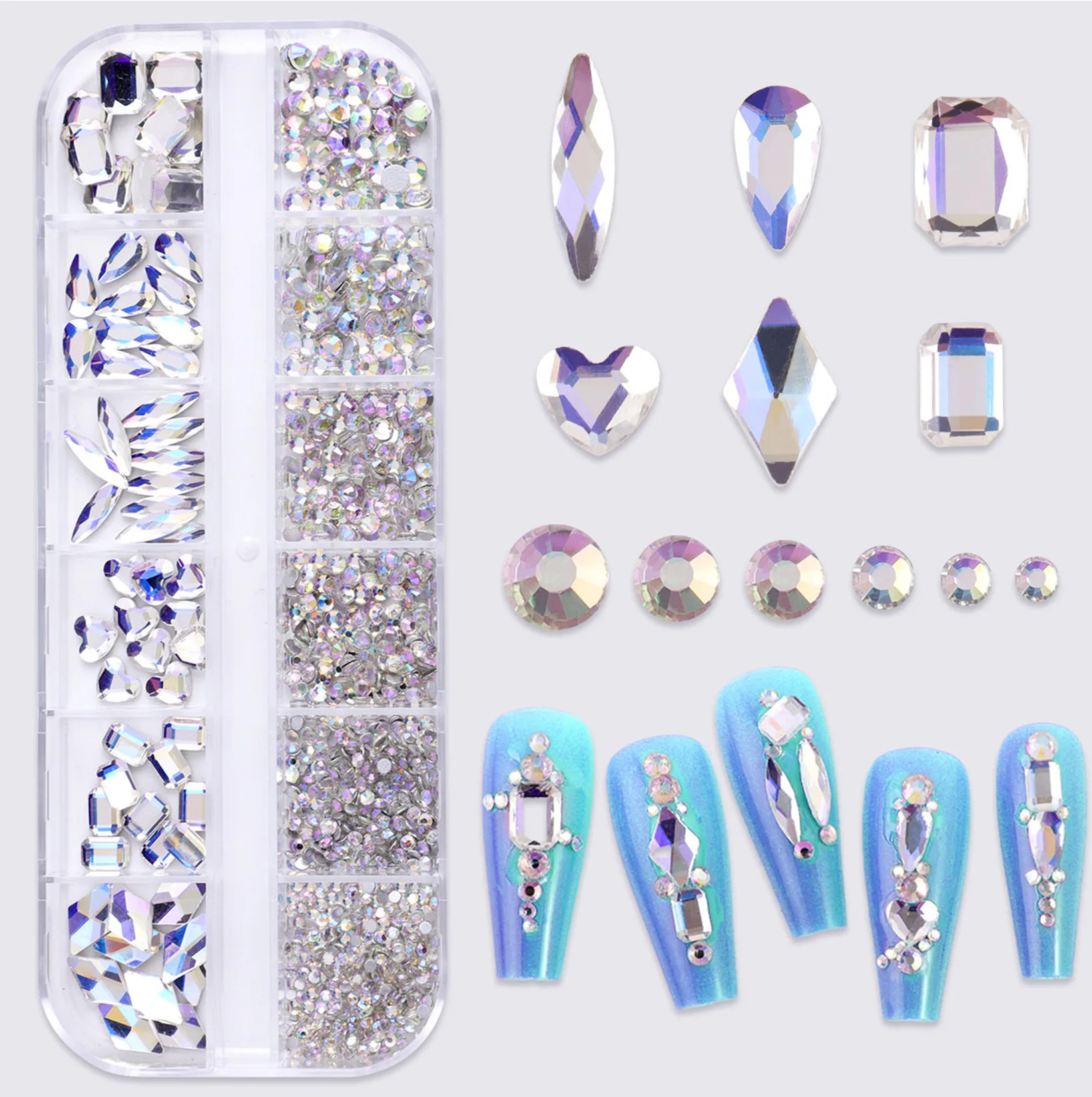 Neue 1 Box Nail Art Strass Bunte Rot Silber Rosa Blau Schwarz Gold 3D Gefälschte Nägel Dekorationen Nagel DIY Maniküre Zubehör – Detail 4