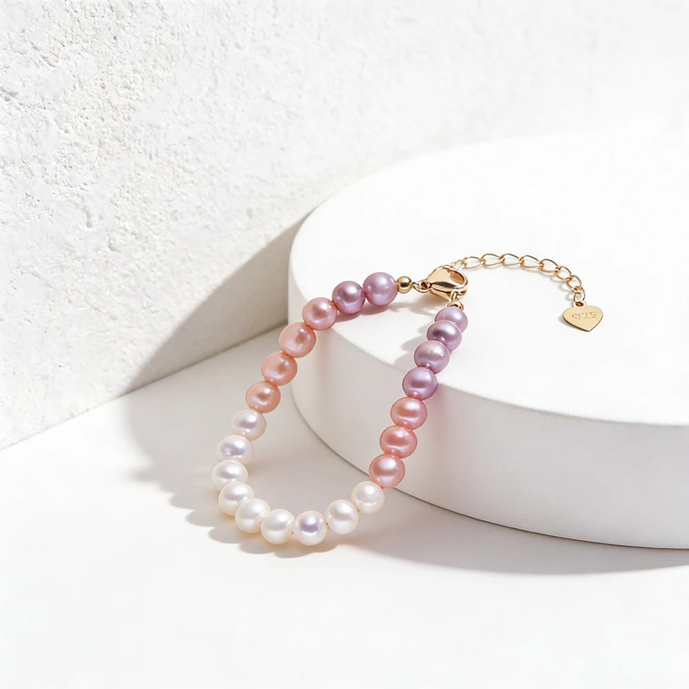 VOBIPY Armband aus natürlichen Süßwasserperlen für Damen, 925er Silber, rosévergoldet, verstellbar, 16 + 4 cm, Perlenarmband, Schmuck, Geschenk – Detail 9
