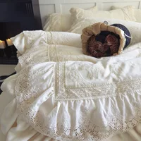 Vintage French Style Princess Lace Ruffles Carved Velvet Bedding Set Duvet Cover Bed Sheet/Fitted Sheet/Bed Skirt Pillowcases 1