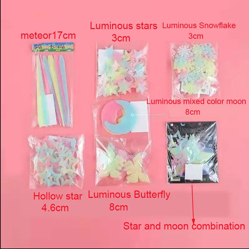 Glow in The Dark Stars Wall Stickers 3D Fluorescent Adhesive Luminous Murals for Kids Baby Room Bedroom Ceiling Home Decorations