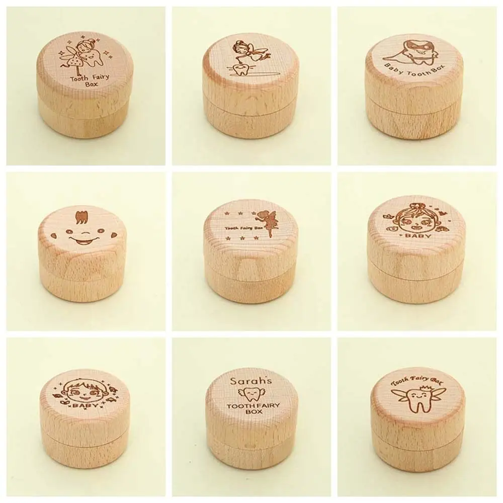 Wooden Wood Baby Tooth Box Baby Teeth Save Primary Teeth Tooth Fairy Box Souvenirs Box Fetal Hair Umbilical Cord Preservation