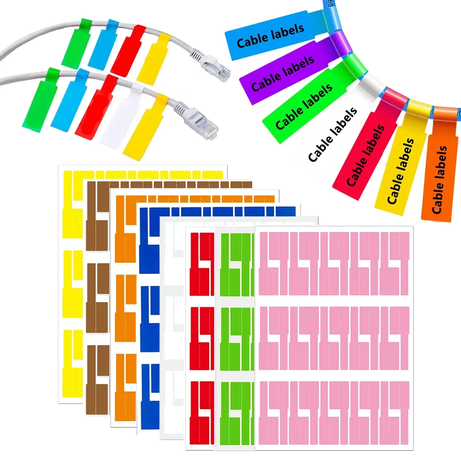Cable Labels Tags For Cable Management Colorful Waterproof Cord Self Adhesive Tear Resistant