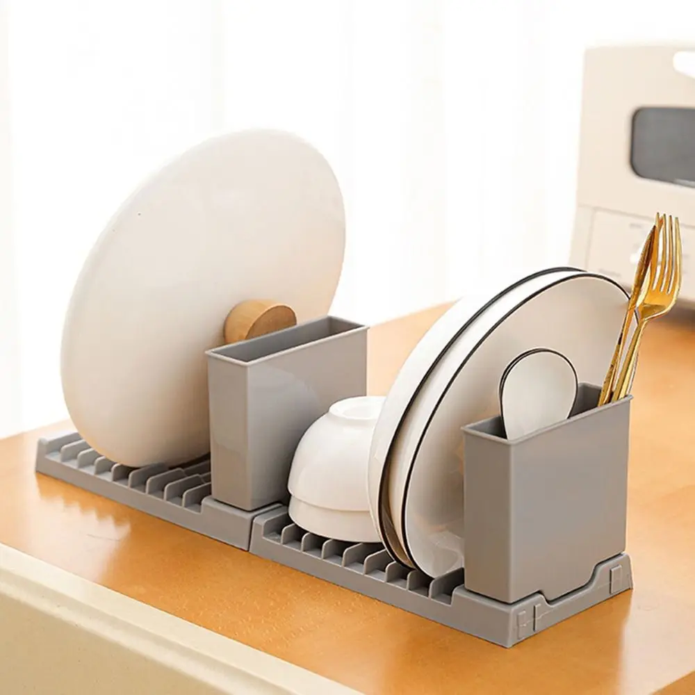 Plastic Foldable Dish Drying Rack 2 IN 1 Large Capacity Utensils Drainer Racks Space-Saving Tableware Storage Rack