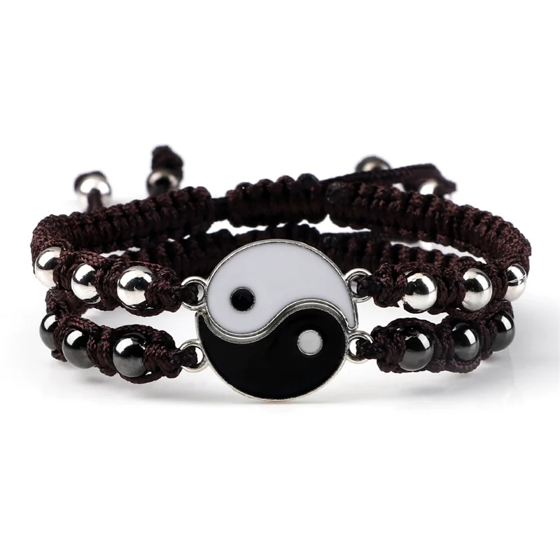 thumbnail image 1 of Pulsera trenzada de dragón para hombre y mujer, brazalete ajustable de Tai Chi, Yin Yang, joyería de moda para pareja, 2 unidades por juego, 1 of 5