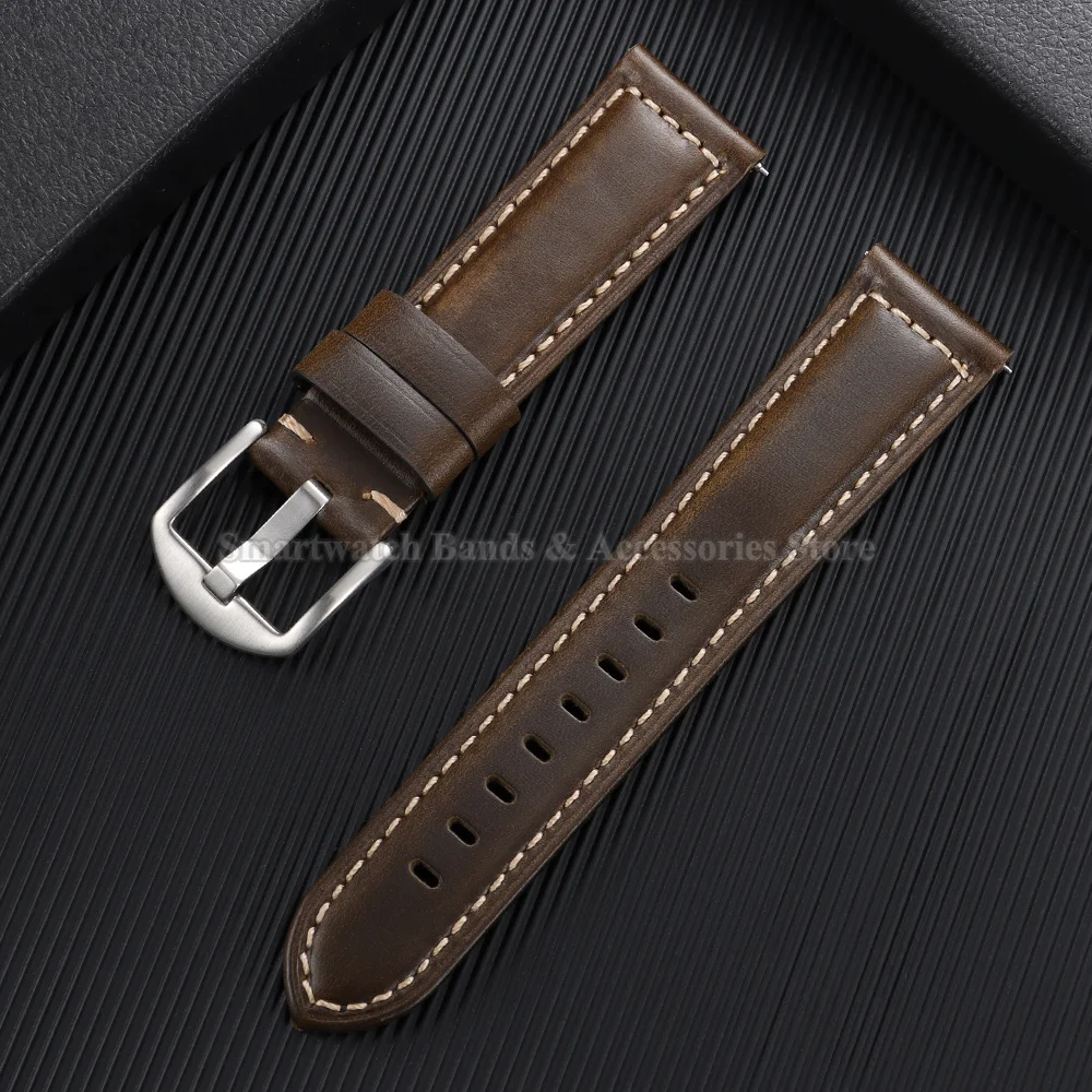 Premium Oil-Waxed Cowhide Leather Watch Strap - Waterproof Quick Release Bracelet