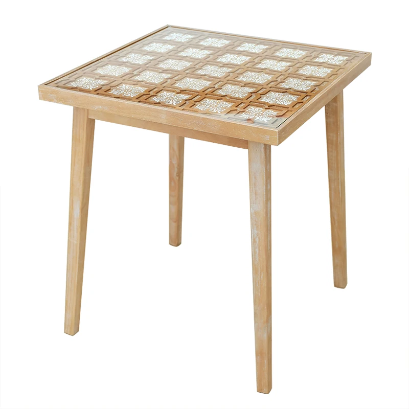 

French Retro Solid Wood Coffee Table Distressed Nordic Style Carved Dining Table European Dessert Shop