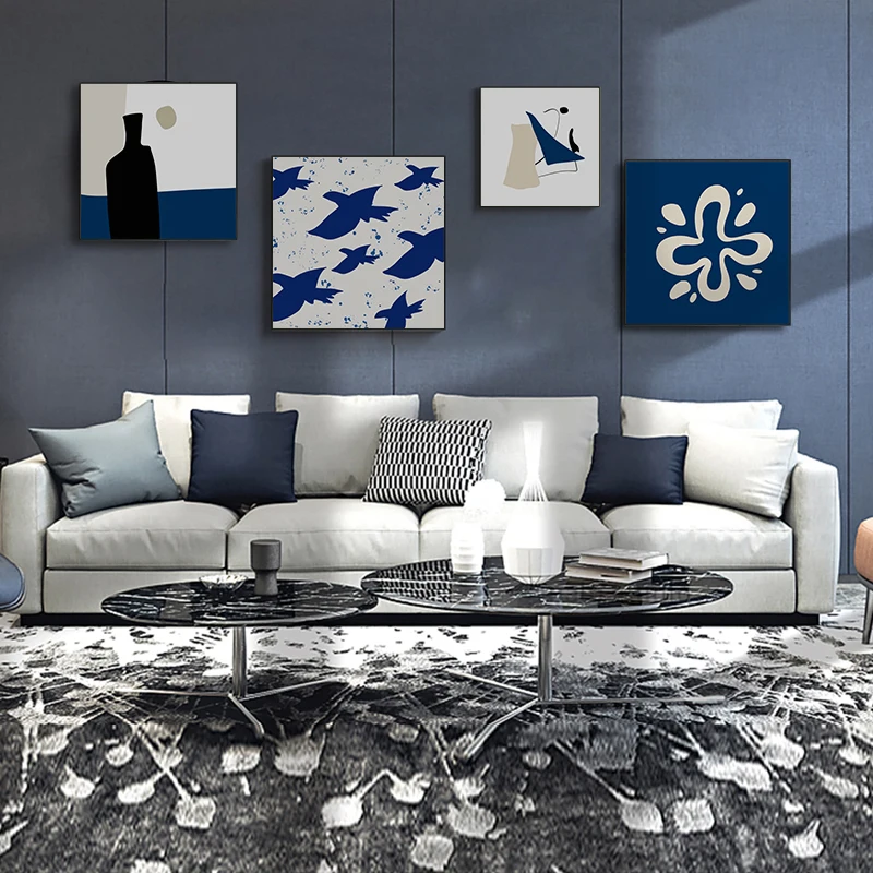 

Modern Abstract Painting, Klein Blue Series Poster, Geometric Figure Canvas Painting, Nordic Decorative Painting, Cold Style