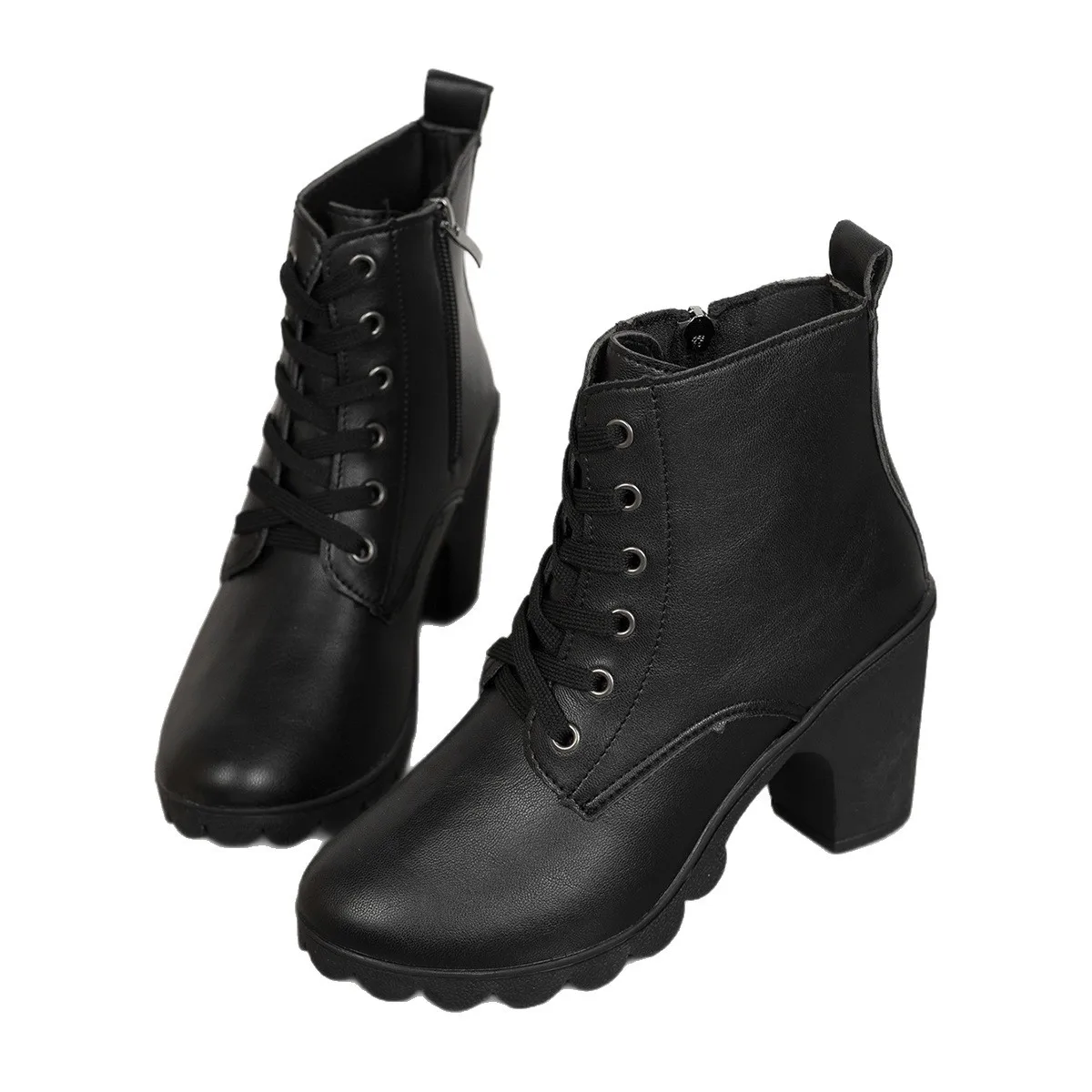 Sexy Side Zipper High Heel Ankle Boots Women Autumn Fashion Black Round Toe Chelsea Boots Chunky Platform Women's Boots
