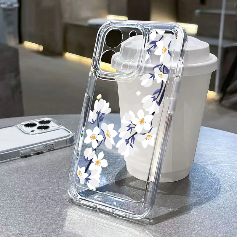 thumbnail image 1 of Funda transparente a prueba de golpes con diseño de flor de crisantemo pequeño para iPhone 16, 15 Pro Max, 14, 13, 12, 11, XS, X, XR, 7, 8 Plus, 16, funda suave y transparente, 1 of 4