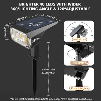 3 Brightness Modes Solar Outdoor Lights with Super Bright 40LEDs, 360 Adjustable Lighting Angle, USB Charging Outdoor Light 6