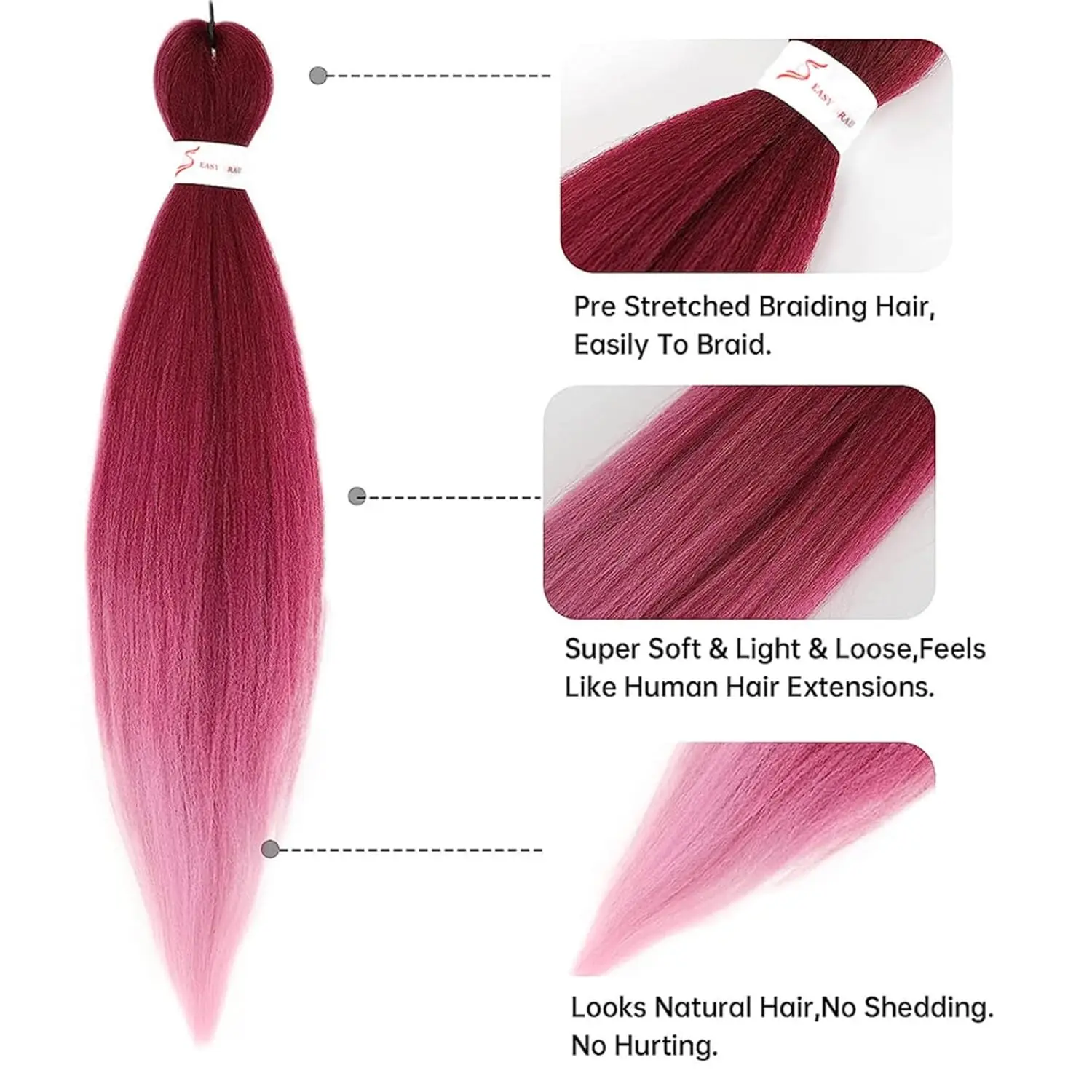 Synthetic Pre Stretched Braiding Hair Light Pink Braiding Hair Yaki Texture Hot Water Setting Professional Braids Hair 24 Inches 5
